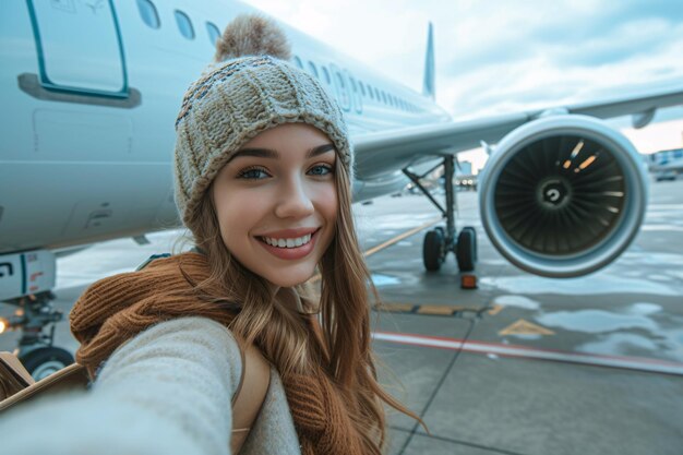 hermosa-mujer-feliz-tomando-selfie-aeropuerto-frente-al-avion-concepto-vacaciones_283836-1862